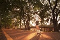 Healthy man runnung in the park