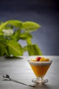 Healthy mango dessert layered with chia seeds in glass Royalty Free Stock Photo