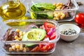 Healthy meal prep containers with chickpeas, goose meat Royalty Free Stock Photo