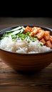 Healthy meal Steamed rice bowl, traditional Asian cuisine on dish