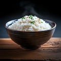 Healthy meal Steamed rice bowl, traditional Asian cuisine on dish