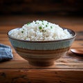 Healthy meal Steamed rice bowl, traditional Asian cuisine on dish