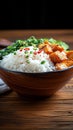 Healthy meal Steamed rice bowl, traditional Asian cuisine on dish
