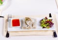 Healthy Meaty Spring Rolls with Veggies and Sauce Royalty Free Stock Photo