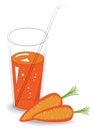 Healthy medicinal and tasty drink. In a glass of natural vegetable juice and ripe fruit carrots. Vector illustration Royalty Free Stock Photo