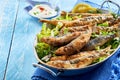 Healthy Mediterranean appetizer of fried sardines Royalty Free Stock Photo