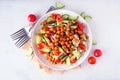 Healthy Mediterranean salad with chick peas with frame of ingredients over marble Royalty Free Stock Photo