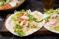 Healthy mexican tacos with baked chicken breast Royalty Free Stock Photo