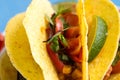 Mexican Tacos with Ground Beef and Vegetables on Rustic Blue Background Royalty Free Stock Photo