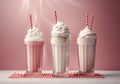 sweet glass cocktail beverage pink drink milkshake retro ice cream. Generative AI.