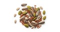 A healthy mix of assorted seeds and nuts on a white background Royalty Free Stock Photo
