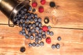 Healthy mixed fruit, blueberry.Fresh berries , blackberry, raspberry, on wooden table Royalty Free Stock Photo