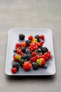 mixed fruit and ingredients with strawberry, raspberry, blueberry, blackberry Royalty Free Stock Photo