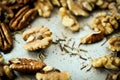 Healthy mixed nuts - walnut and pecan Royalty Free Stock Photo