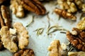 Healthy mixed nuts - walnut and pecan Royalty Free Stock Photo