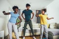 Morning stretching - family doing gymnastic exercise at home Royalty Free Stock Photo