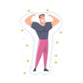 Healthy Muscular Man Reflecting Bacteria and Viruses Attack, Strong Immune System Concept Cartoon Style Vector Royalty Free Stock Photo