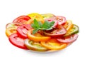 Healthy natural food colorful Tomato Slices and green mint, Fre