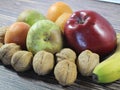 Healthy natural fruits taste tasty food delicious fruit apple nutty nutty banana pear Royalty Free Stock Photo
