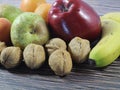 Healthy natural fruits taste tasty food delicious fruit apple nutty nutty banana pear Royalty Free Stock Photo