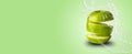 Healthy natural green apple fitness with green gradient background