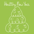 Healthy New Year, motivational phrase. Christmas tree decorated with fruit. Hand drawing