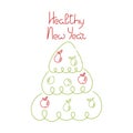 Healthy New Year, motivational phrase. Christmas tree decorated with fruit. Hand drawing