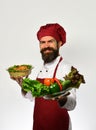 Healthy nutrition and cuisine concept. Man with beard