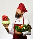 Healthy nutrition and cuisine concept. Man with beard