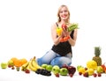 Healthy nutrition - Fruits, girl, vegetables