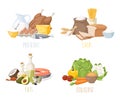 Healthy nutrition, proteins fats carbohydrates balanced diet, cooking, culinary and food concept vector. Royalty Free Stock Photo