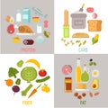 Healthy nutrition, proteins fats carbohydrates balanced diet vector Royalty Free Stock Photo