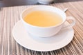 Green herbal tea in a restaurant, five o\'clock