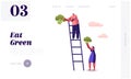 Healthy Nutrition, Vitamins and Ketogenic Diet Website Landing Page. Man Stand on Ladder, Woman Holding Huge Broccoli