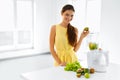 Healthy Nutrition. Woman With Detox Smoothie Juice. Diet Meal Ea Royalty Free Stock Photo