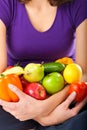 Healthy nutrition - young woman with fruits