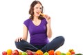 Healthy nutrition - young woman with fruits