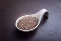 Healthy and Nutritious Chia Seeds in White Bowl on a Brown Background