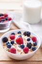 Healthy and nutritious yoghurt with cereal and fresh raw berries Royalty Free Stock Photo