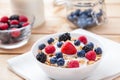 Healthy and nutritious yogurt with cereal and fresh raw berries Royalty Free Stock Photo