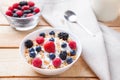 Healthy and nutritious yogurt with cereal and fresh raw berries Royalty Free Stock Photo