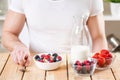 Healthy and nutritious yogurt with cereal and fresh raw berries Royalty Free Stock Photo