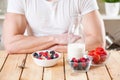 Healthy and nutritious yogurt with cereal and fresh raw berries Royalty Free Stock Photo