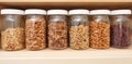 Healthy Nuts in Glass Jars Royalty Free Stock Photo