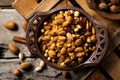 Healthy nuts mix in a wooden bowl Royalty Free Stock Photo