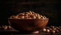 Healthy nuts in rustic wooden bowl close up generated by AI