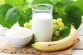 Healthy oatmeal, bananas, and yogurt on sunny breakfast table for a nourishing morning start Royalty Free Stock Photo