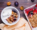 Healthy oatmeal crumble with plums