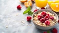 Healthy Oatmeal Porridge With Summer Berries Blueberry Raspberry Strawberry In A Bowl