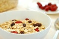 Healthy oatmeal with raisins and dates